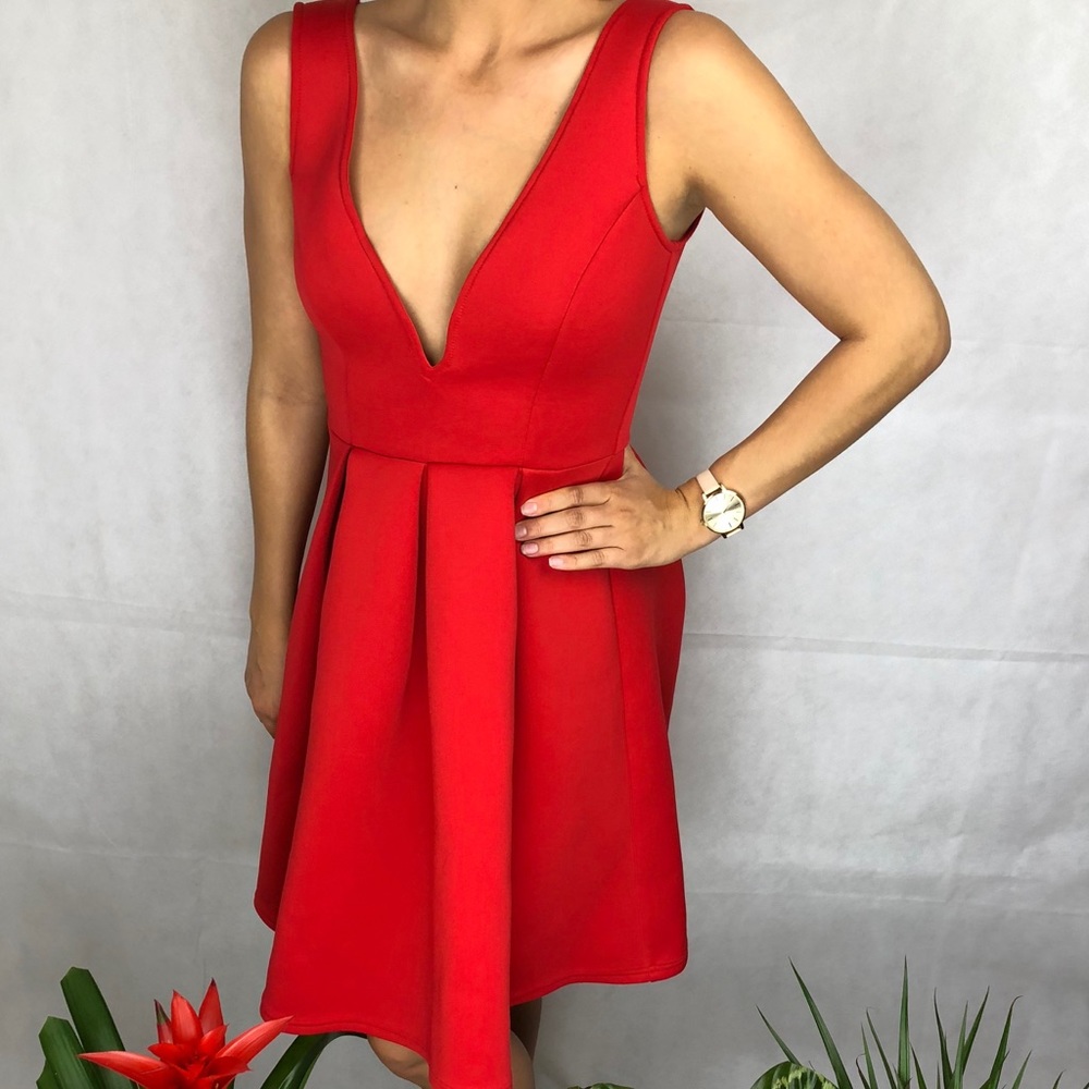 Red Low Neck Cocktail Dress